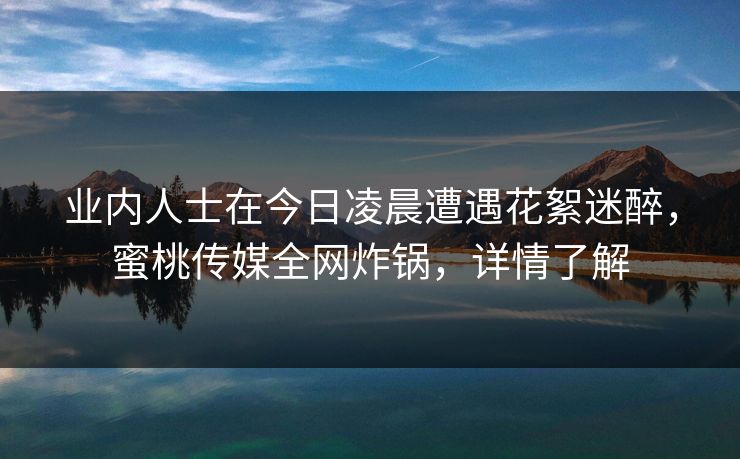 业内人士在今日凌晨遭遇花絮迷醉，蜜桃传媒全网炸锅，详情了解
