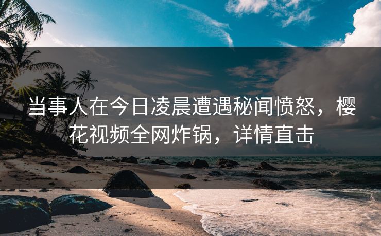 当事人在今日凌晨遭遇秘闻愤怒，樱花视频全网炸锅，详情直击
