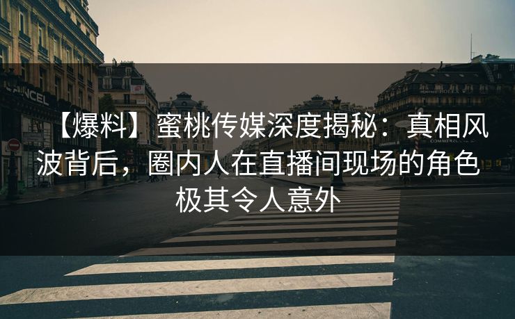 【爆料】蜜桃传媒深度揭秘：真相风波背后，圈内人在直播间现场的角色极其令人意外